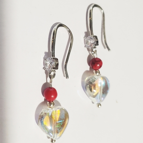 NWT 925 Sterling Silver Red TURQUOISE DROP DANGLE EARRINGS Heart 1" GIFT… - Picture 1 of 3